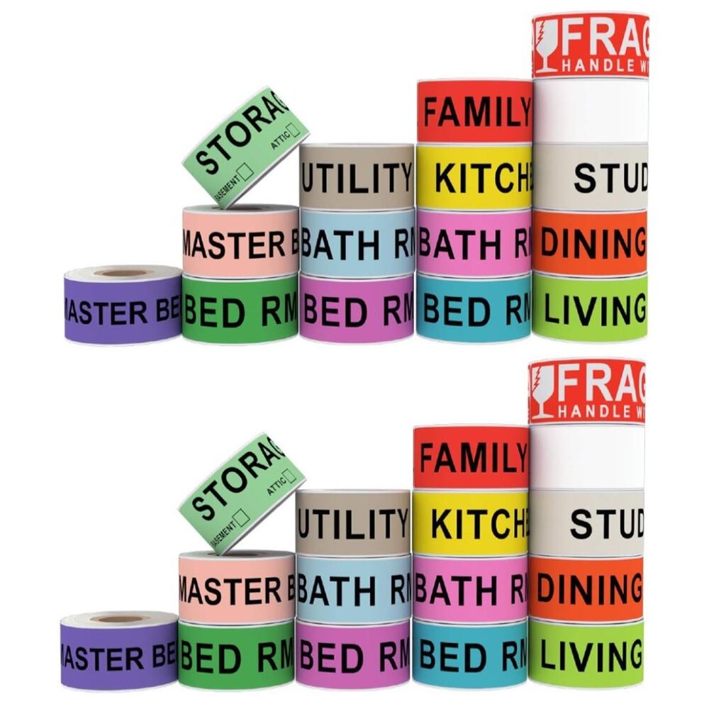 1920 Count Home Moving Labels, 32 Rolls Different Color Coding Labels 2-PACK